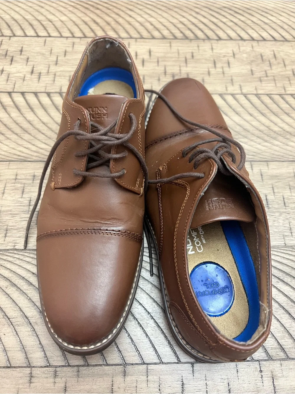 Nunn Bush Brown Leather Derby Shoes with Dark Brown Laces